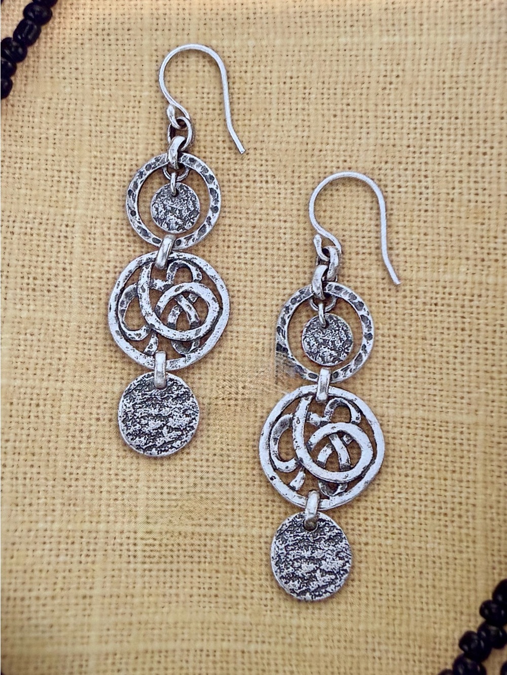 Silpada Hammered Sterling 3-Tiered Discs & Circles Celtic Design Wire Earrings - Picture 13 of 13